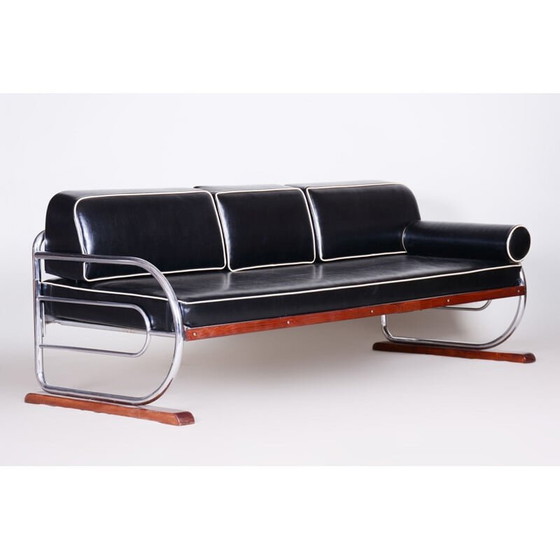 Image 1 of Vintage black leather and chrome sofa for Slezák, Czechia 1930