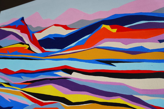 Image 1 of Pink Mountains 70X100Cm,  Original Artwork (One Of A Kind) Painting, Acrylic On Linen Canvas Dimensions Height 70Cm Width 100Cm 