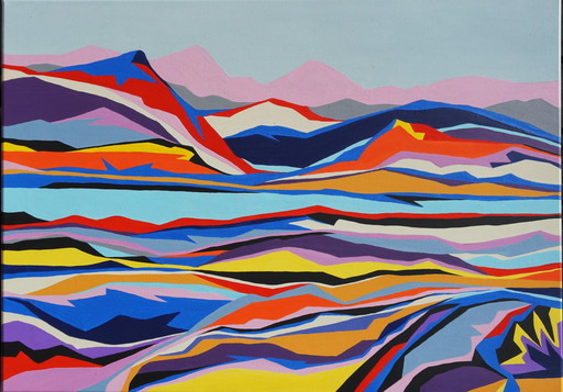 Pink Mountains 70X100Cm,  Original Artwork (One Of A Kind) Painting, Acrylic On Linen Canvas Dimensions Height 70Cm Width 100Cm 