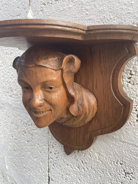 Image 1 of Pair Of Neo Gothic Carved Wood Wall Brackets