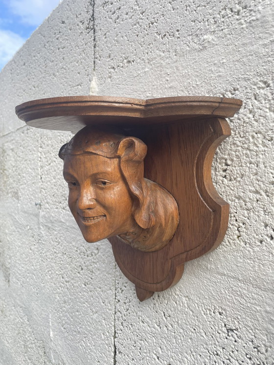 Image 1 of Pair Of Neo Gothic Carved Wood Wall Brackets