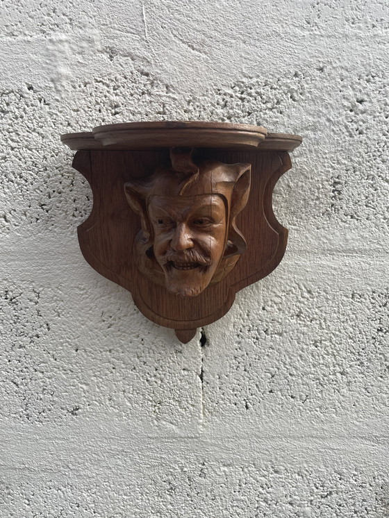 Image 1 of Pair Of Neo Gothic Carved Wood Wall Brackets