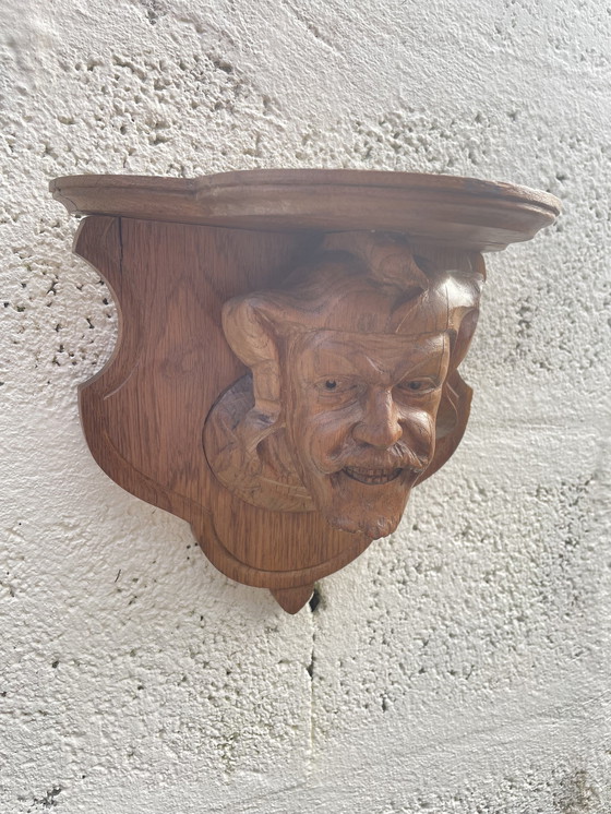 Image 1 of Pair Of Neo Gothic Carved Wood Wall Brackets