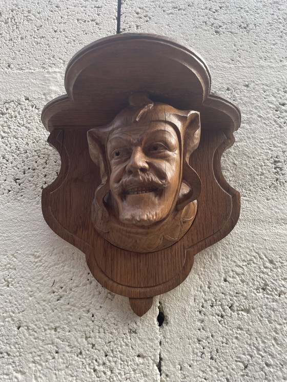 Image 1 of Pair Of Neo Gothic Carved Wood Wall Brackets