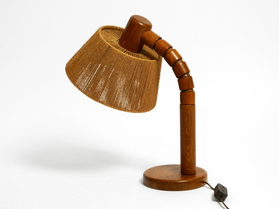 Image 1 of Original Mid Century Modern Temde Table Lamp Made Of Oak With Woven Sisal Shade