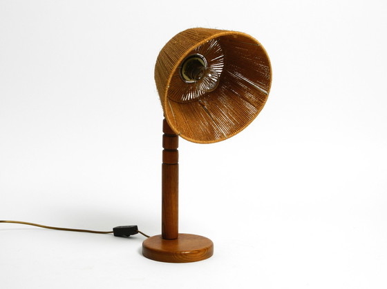 Image 1 of Original Mid Century Modern Temde Table Lamp Made Of Oak With Woven Sisal Shade