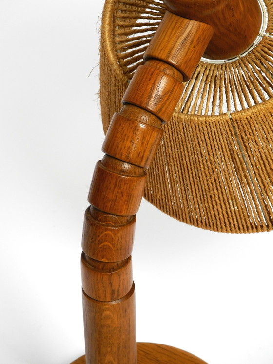 Image 1 of Original Mid Century Modern Temde Table Lamp Made Of Oak With Woven Sisal Shade