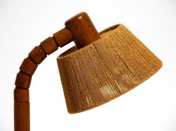 Image 1 of Original Mid Century Modern Temde Table Lamp Made Of Oak With Woven Sisal Shade