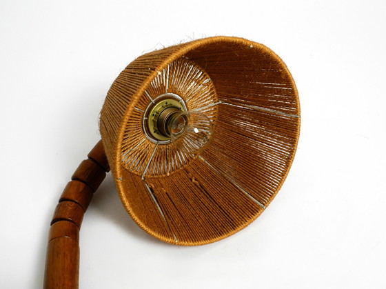 Image 1 of Original Mid Century Modern Temde Table Lamp Made Of Oak With Woven Sisal Shade