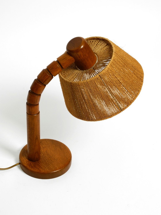 Image 1 of Original Mid Century Modern Temde Table Lamp Made Of Oak With Woven Sisal Shade