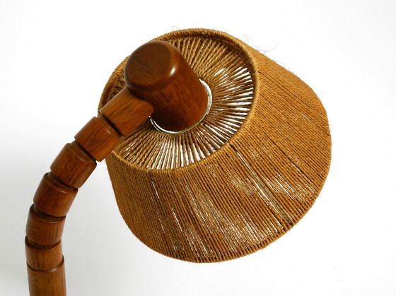 Image 1 of Original Mid Century Modern Temde Table Lamp Made Of Oak With Woven Sisal Shade