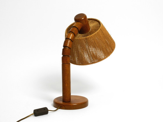 Image 1 of Original Mid Century Modern Temde Table Lamp Made Of Oak With Woven Sisal Shade