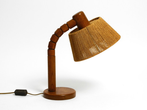 Original Mid Century Modern Temde Table Lamp Made Of Oak With Woven Sisal Shade