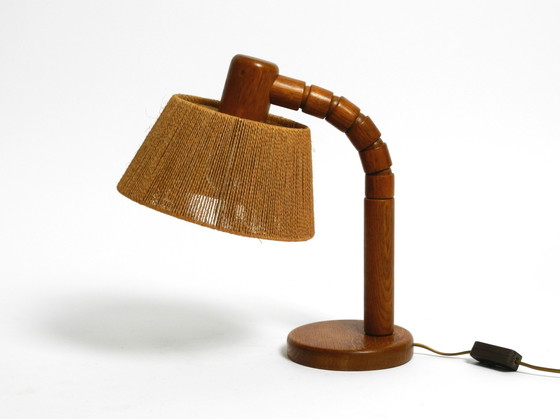 Image 1 of Original Mid Century Modern Temde Table Lamp Made Of Oak With Woven Sisal Shade