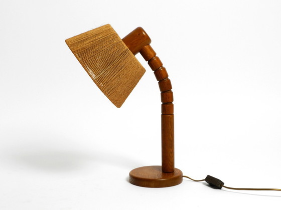 Image 1 of Original Mid Century Modern Temde Table Lamp Made Of Oak With Woven Sisal Shade