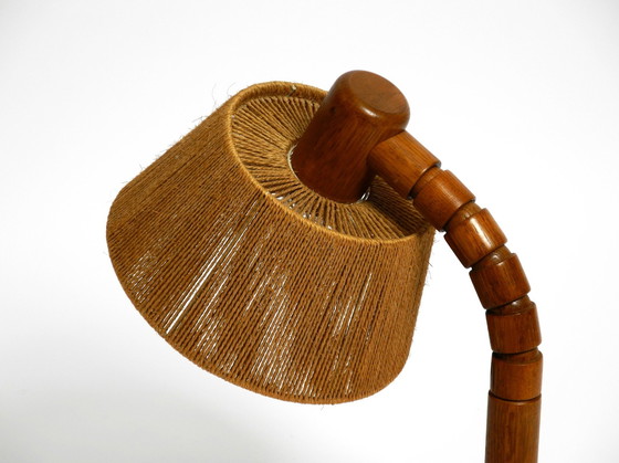 Image 1 of Original Mid Century Modern Temde Table Lamp Made Of Oak With Woven Sisal Shade