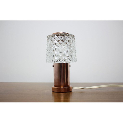 Vintage brass table lamp in glass, Czechoslovakia 1970