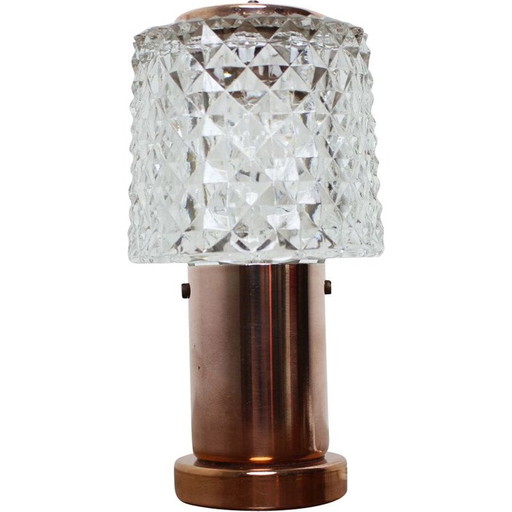 Vintage brass table lamp in glass, Czechoslovakia 1970