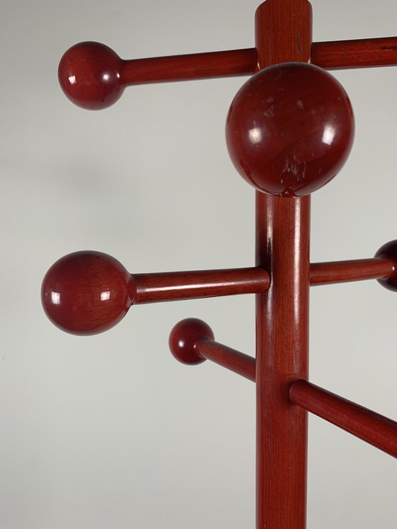 Image 1 of Postmodern Coat Rack In Red Lacquered Beech, Italy, 1980S