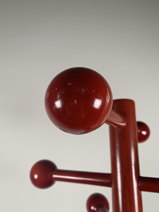 Image 1 of Postmodern Coat Rack In Red Lacquered Beech, Italy, 1980S