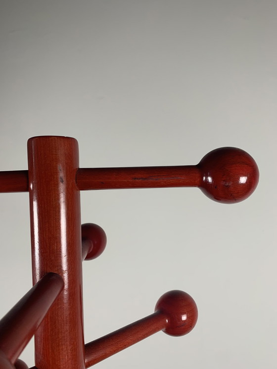 Image 1 of Postmodern Coat Rack In Red Lacquered Beech, Italy, 1980S