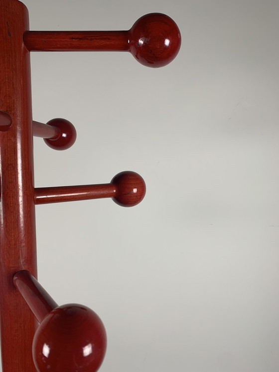 Image 1 of Postmodern Coat Rack In Red Lacquered Beech, Italy, 1980S