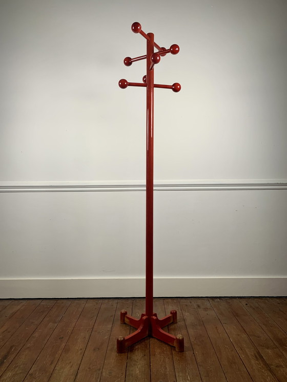 Image 1 of Postmodern Coat Rack In Red Lacquered Beech, Italy, 1980S