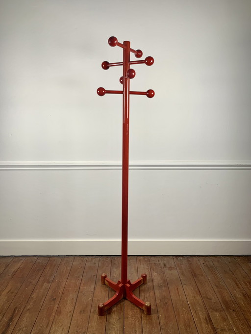 Postmodern Coat Rack In Red Lacquered Beech, Italy, 1980S