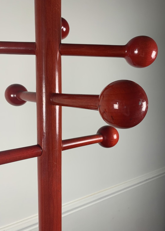 Image 1 of Postmodern Coat Rack In Red Lacquered Beech, Italy, 1980S