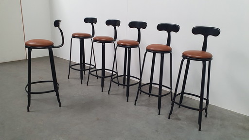 6X Chaise Nicolle French Industrial Metal Design Barstool