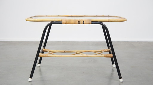 Vintage Rattan Coffee Table With Glass Table Top