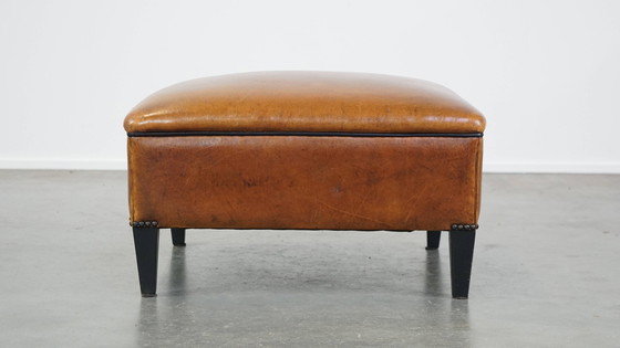 Image 1 of Large Square Sheepskin Leather Hocker