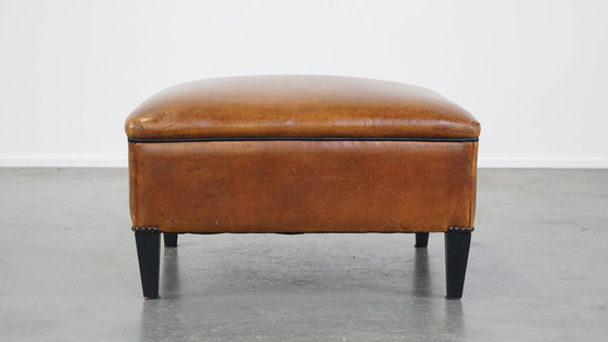 Image 1 of Large Square Sheepskin Leather Hocker