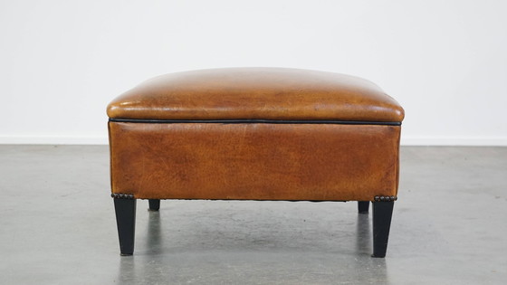 Image 1 of Large Square Sheepskin Leather Hocker