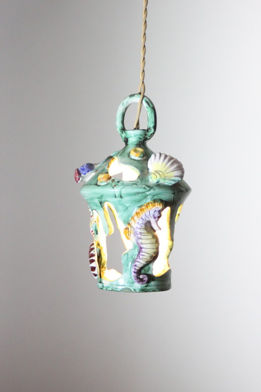 Vintage Ceramic Sealife Lantern From Vietri Sul Mare, Italy