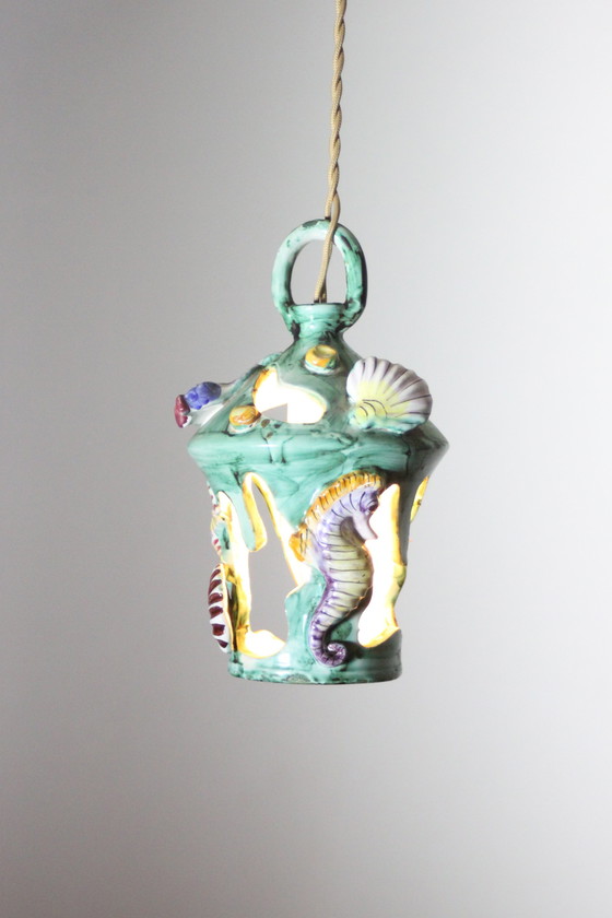 Image 1 of Vintage Ceramic Sealife Lantern From Vietri Sul Mare, Italy