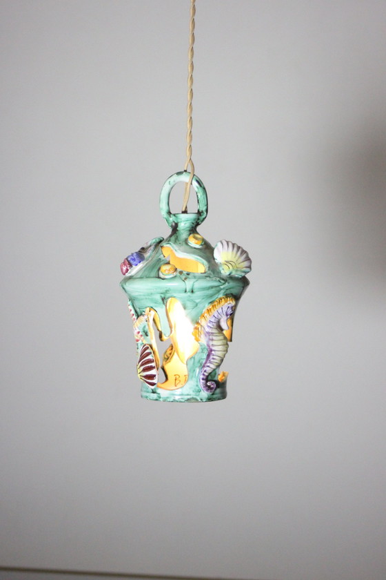 Image 1 of Vintage Ceramic Sealife Lantern From Vietri Sul Mare, Italy