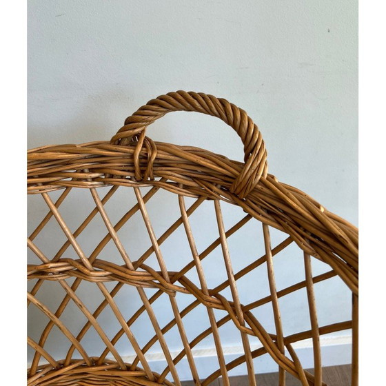 Image 1 of Vintage rattan cradle on wheels, France 1950