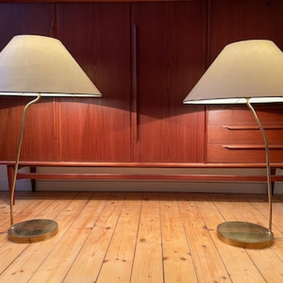 Image 1 of 2x XL 50s Mid Century Brass Floor Lamps