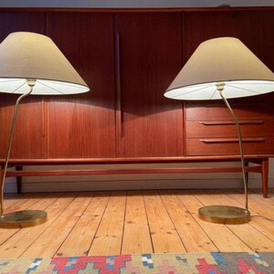 Image 1 of 2x XL 50s Mid Century Brass Floor Lamps