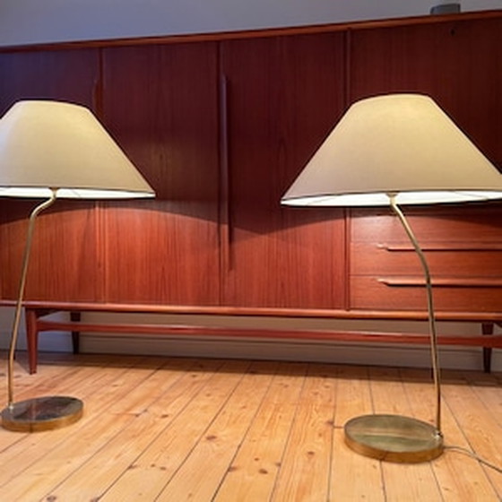 Image 1 of 2x XL 50s Mid Century Brass Floor Lamps