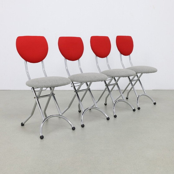 Image 1 of Set of 4 vintage folding chairs in chrome steel and wool, 1980