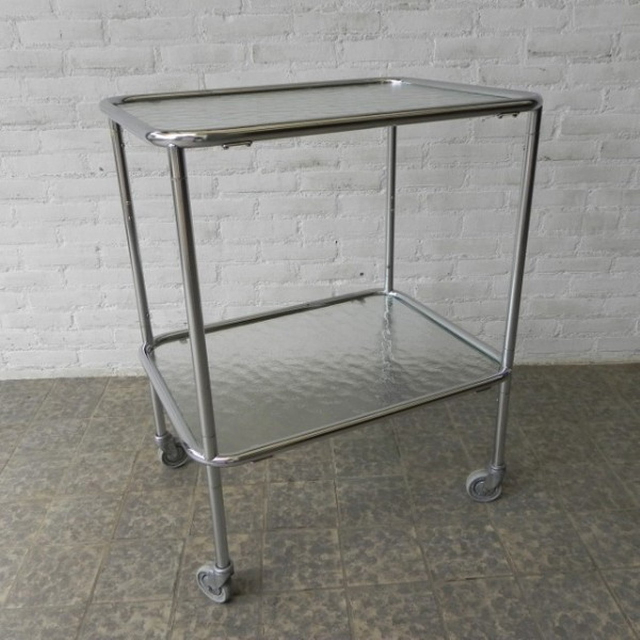 Carrello portavivande in acciaio cromato, carrello Maquet - anni '50