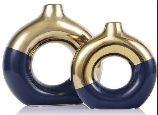 Gold And Navy Blue Ceramic Vases