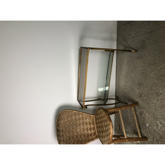 Image 1 of Vintage magazine rack in gilded wrought iron and glass top, 1950