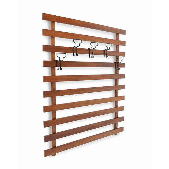 Image 1 of Vintage solid wood and metal hanger with adjustable hooks, Italy 1960