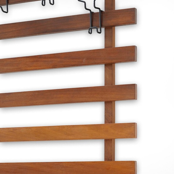 Image 1 of Vintage solid wood and metal hanger with adjustable hooks, Italy 1960
