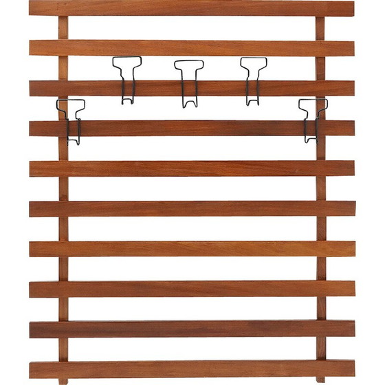 Image 1 of Vintage solid wood and metal hanger with adjustable hooks, Italy 1960