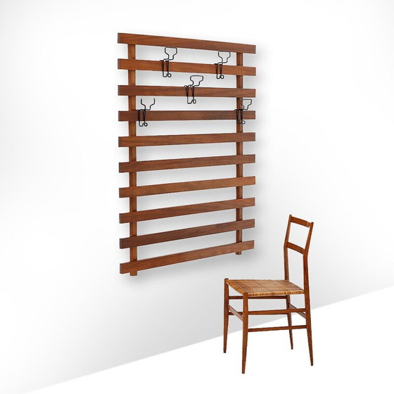 Image 1 of Vintage solid wood and metal hanger with adjustable hooks, Italy 1960