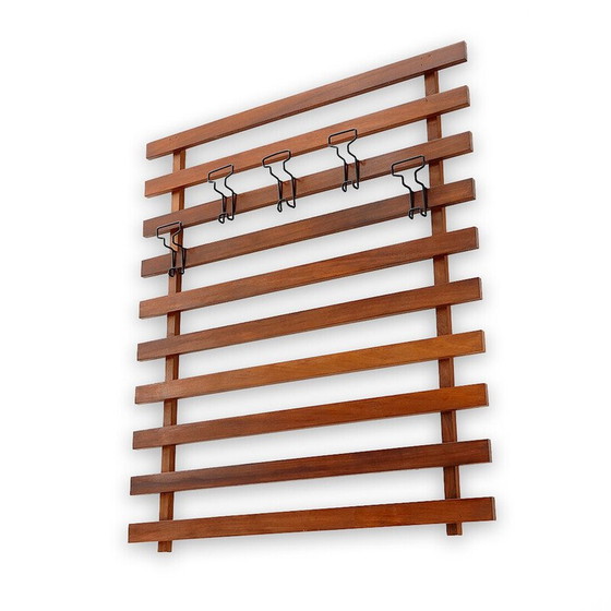 Image 1 of Vintage solid wood and metal hanger with adjustable hooks, Italy 1960